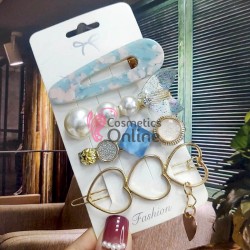 Clema pentru par metalica AGF012GG - Auriu cu Perle si Strasuri, Set 4 bucati